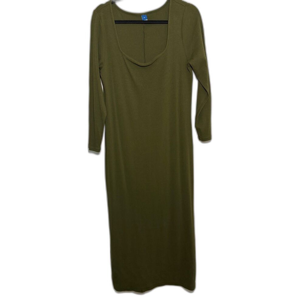Old Navy Fitted Scoop Neck Midi Dress Olive Green XL